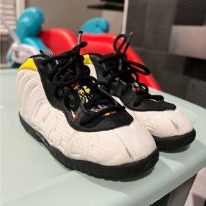 Nike Kids Foam White and Black Sneakers with Yellow Accents